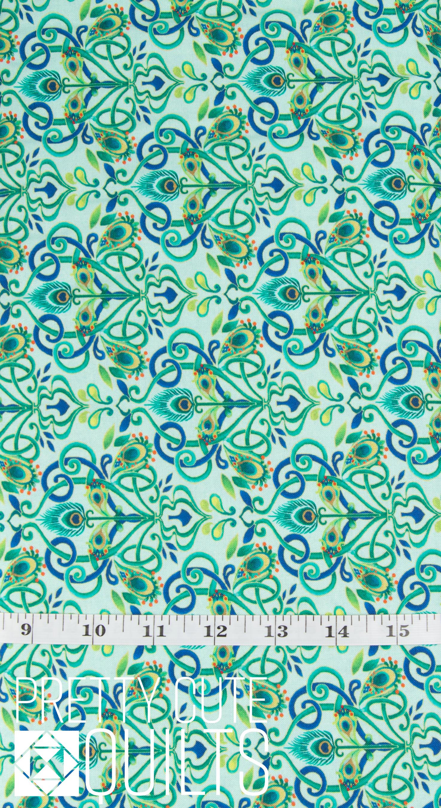 Peacock Symphony Feather Medallion Light Turquoise for Benartex 1348904B