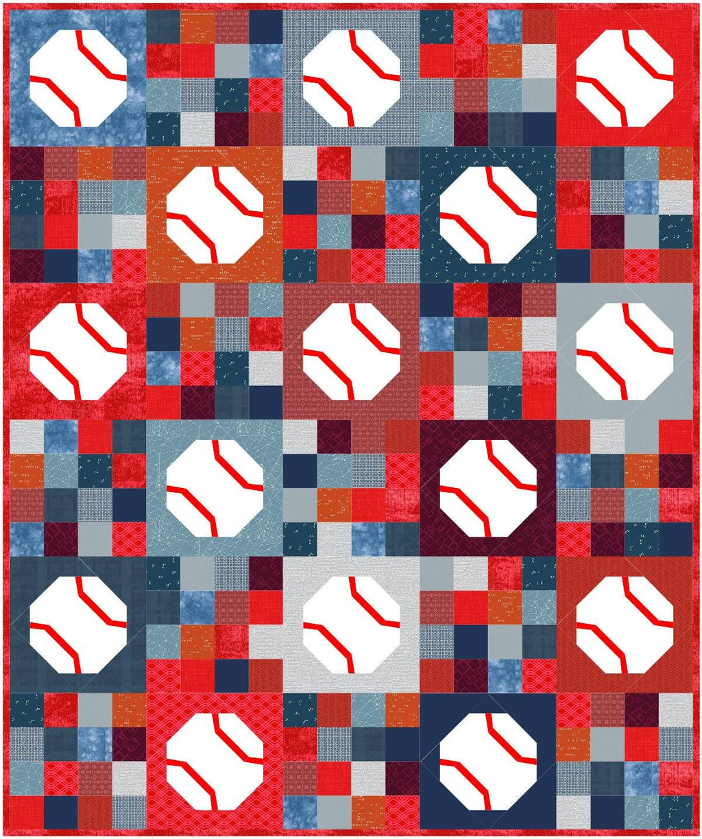 Precut Quilt Kit - Ready to Sew, Red White Blue Baseball Throw Quilt, Includes Pattern (50" x 60")