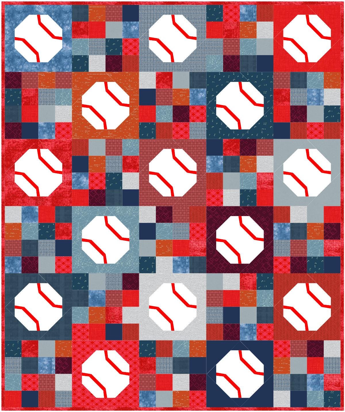 Precut Quilt Kit - Ready to Sew, Red White Blue Baseball Throw Quilt, Includes Pattern (50" x 60")