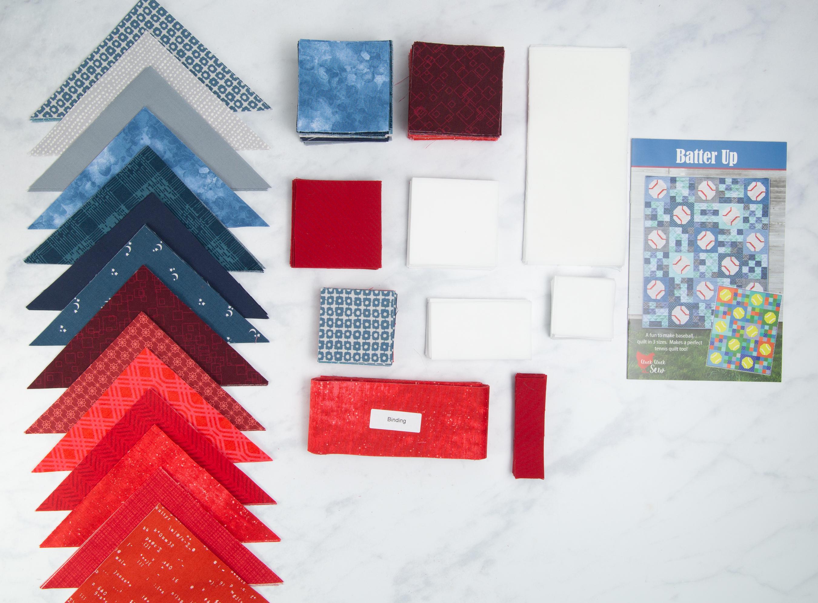 Precut Quilt Kit - Ready to Sew, Red White Blue Baseball Throw Quilt, Includes Pattern (50" x 60")