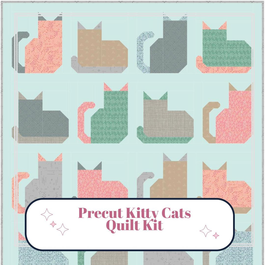 Precut Kitty Cats Quilt Kit – Ready to Sew, Pastel Cats Throw Quilt - Includes Pattern (59" x 66")
