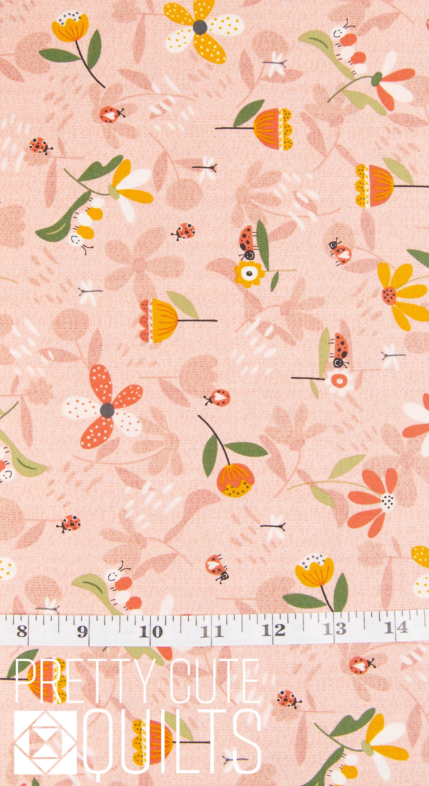 Light Pink Bugs & Flowers, Love Bugs by Janet Rae Nesbitt, 3573-22 for Henry Glass