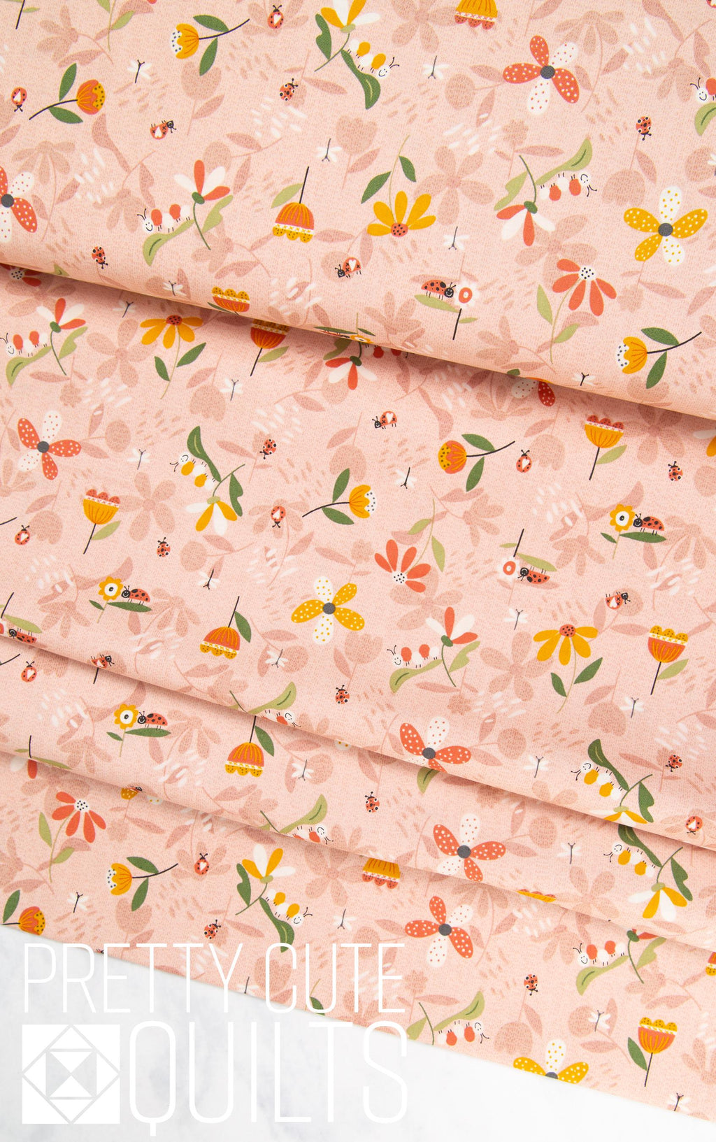 Light Pink Bugs & Flowers, Love Bugs by Janet Rae Nesbitt, 3573-22 for Henry Glass