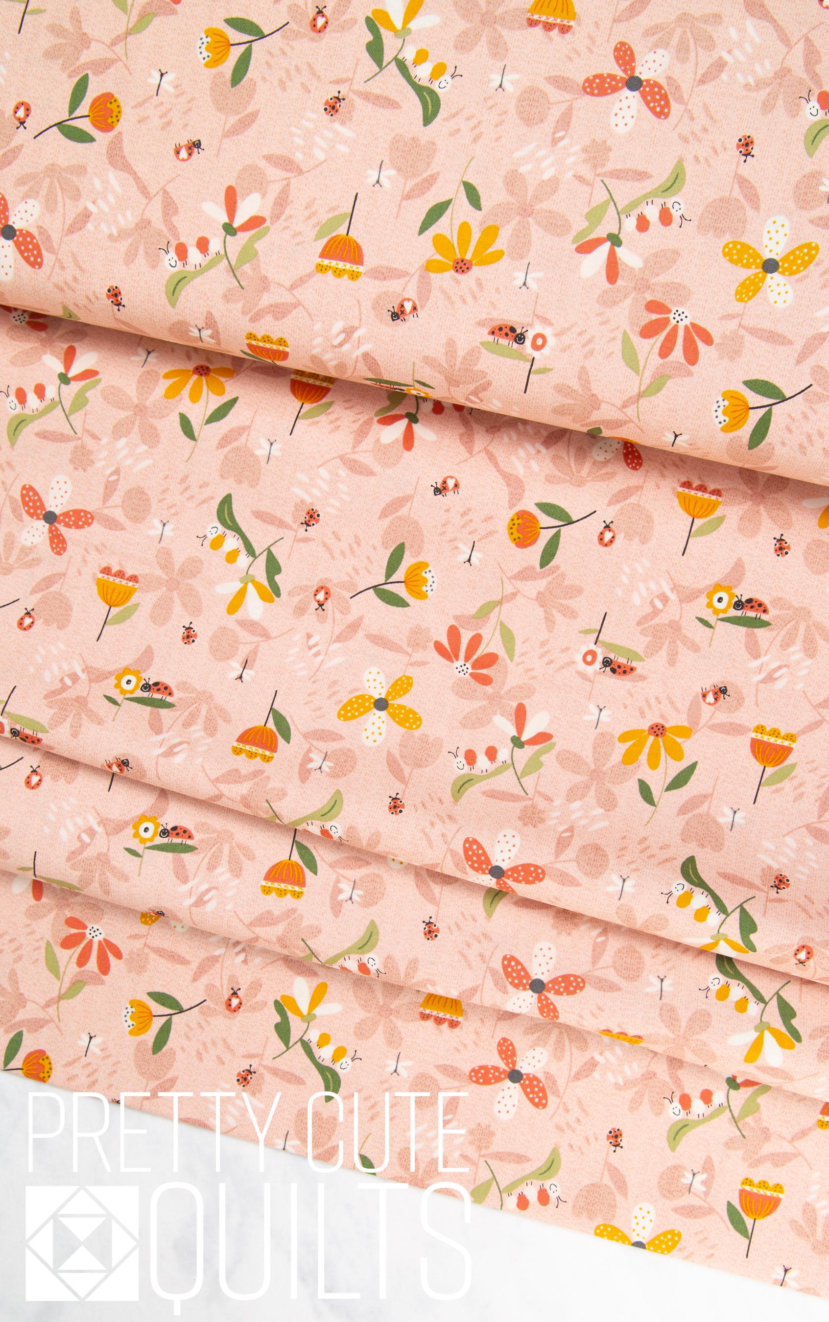 Light Pink Bugs & Flowers, Love Bugs by Janet Rae Nesbitt, 3573-22 for Henry Glass