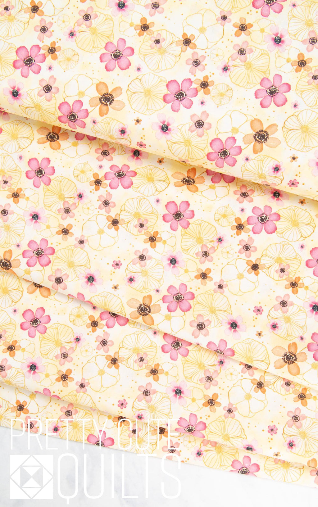 Peony Blossoms - Flowers & Gold Yellow, 34714-553 by Wilmington Prints
