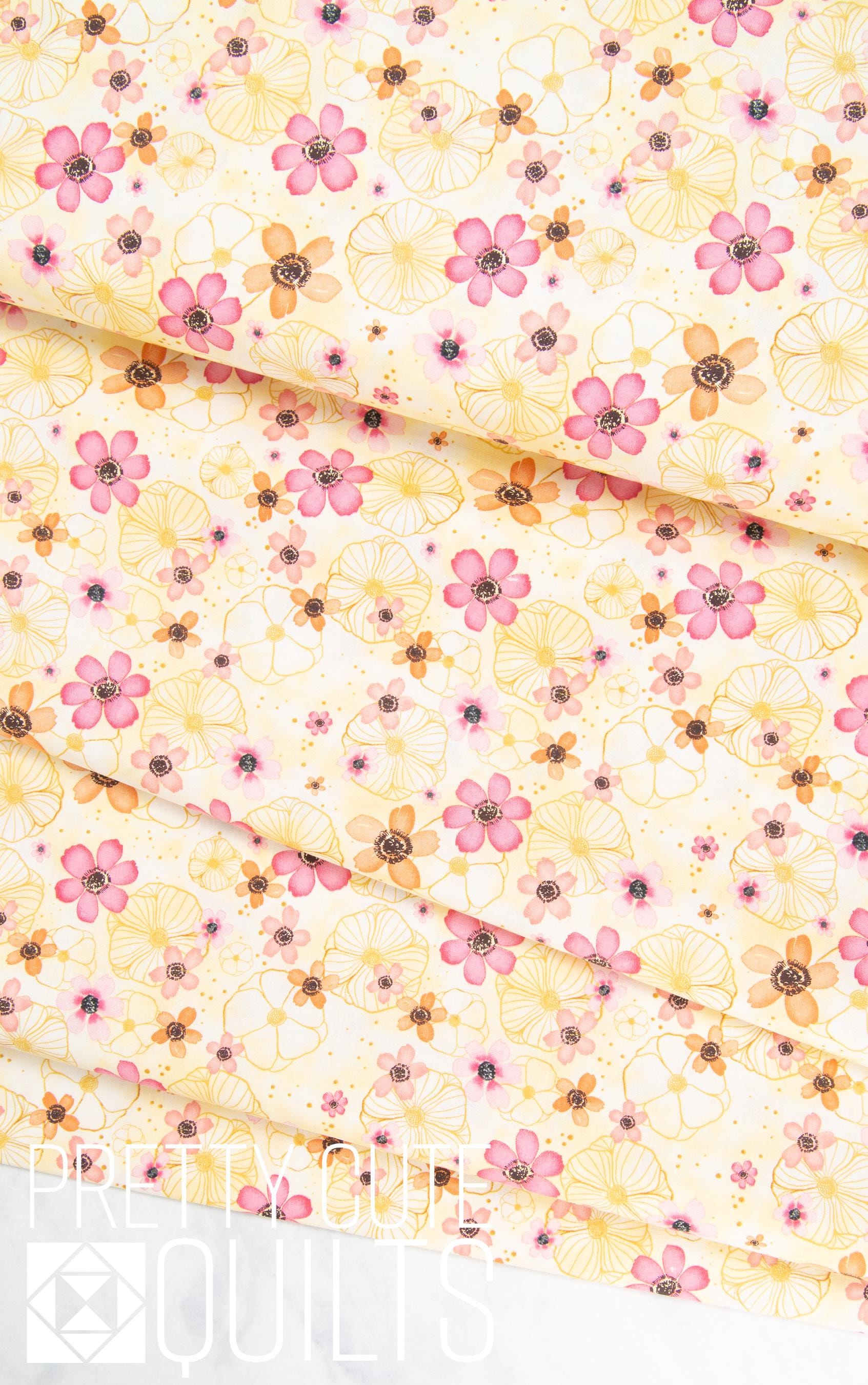 Peony Blossoms - Flowers & Gold Yellow, 34714-553 by Wilmington Prints