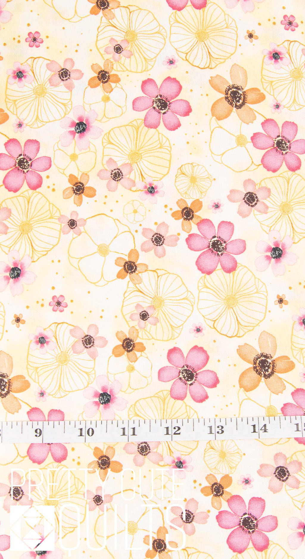 Peony Blossoms - Flowers & Gold Yellow, 34714-553 by Wilmington Prints