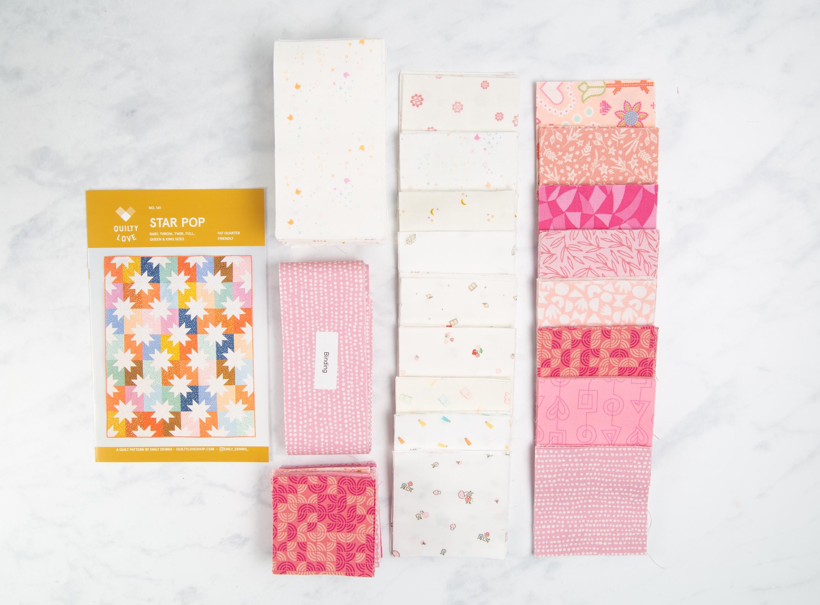 Precut Quilt Kit – Ready to Sew, Star Pop Quilt Kit, Scrappy Pinks and Pastels, Includes Printed Pattern (60" x 70")