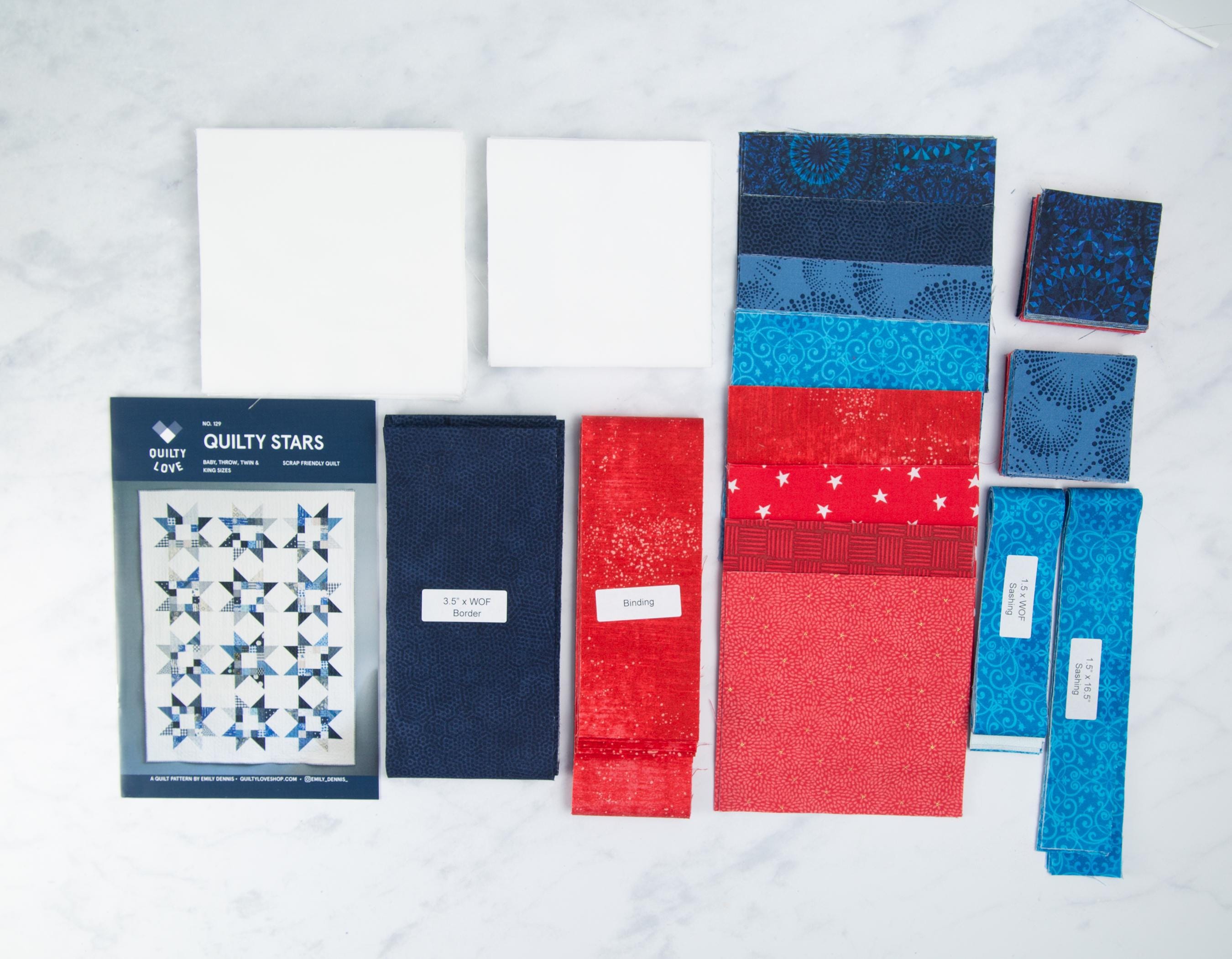 Precut Quilt Kit – Ready to Sew, Quilty Stars Throw, Patriotic theme, Includes pattern (56" x 73")
