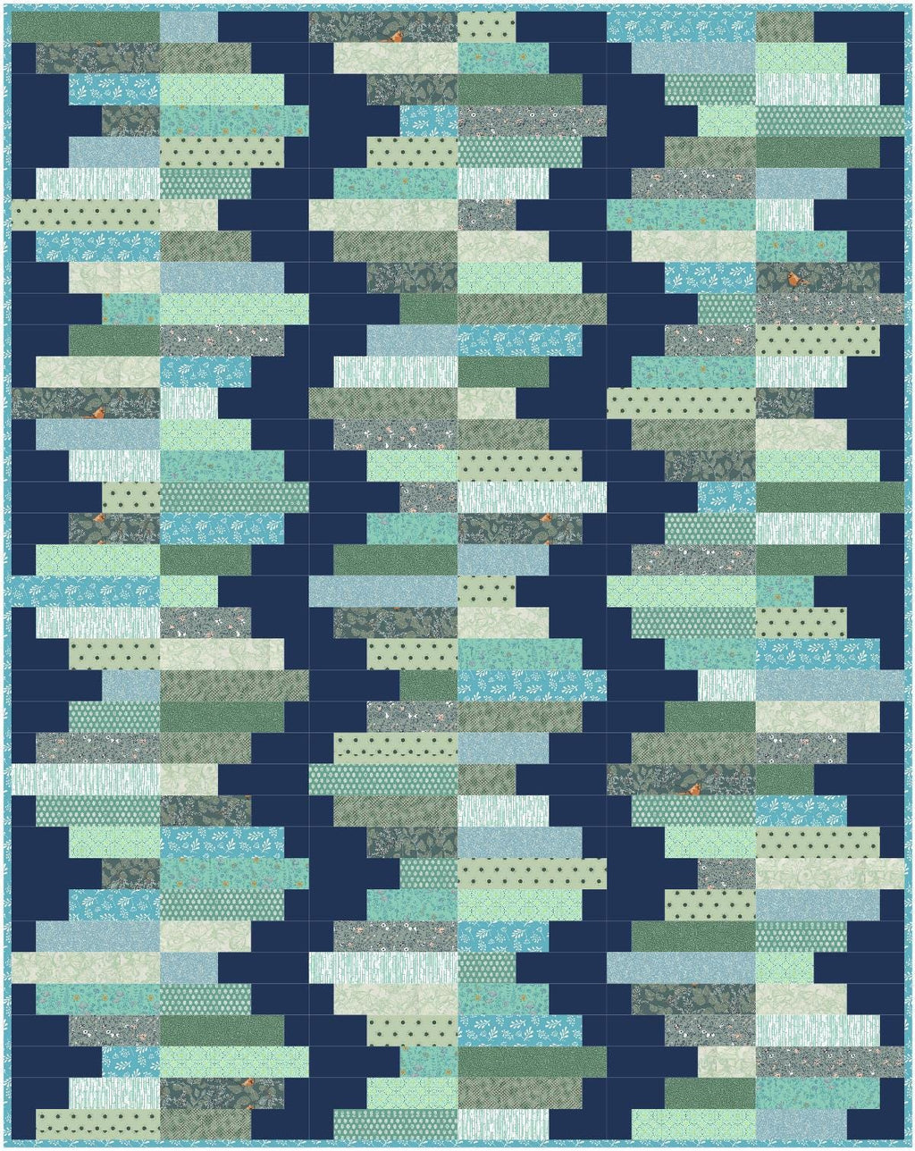 Precut Quilt Kit – Ready to Sew, Wistful Green & Blue Throw, Beginner Friendly, Includes Pattern (57" x 72")