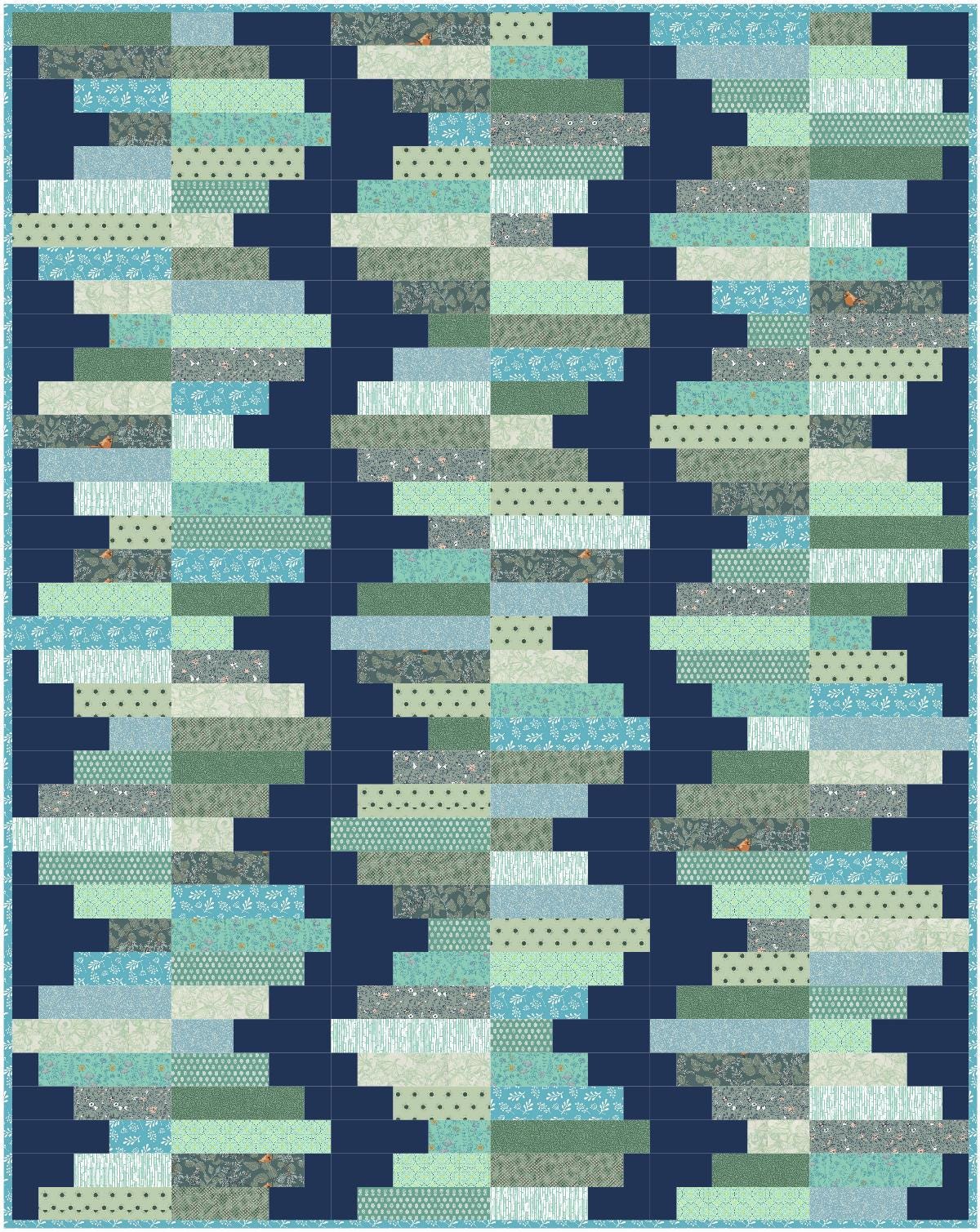Precut Quilt Kit – Ready to Sew, Wistful Green & Blue Throw, Beginner Friendly, Includes Pattern (57" x 72")