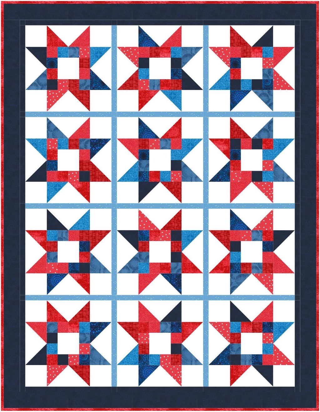 Precut Quilt Kit – Ready to Sew, Quilty Stars Throw, Patriotic theme, Includes pattern (56" x 73")