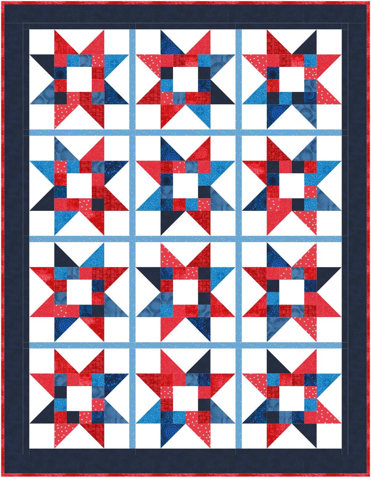 Precut Quilt Kit – Ready to Sew, Quilty Stars Throw, Patriotic theme, Includes pattern (56" x 73")