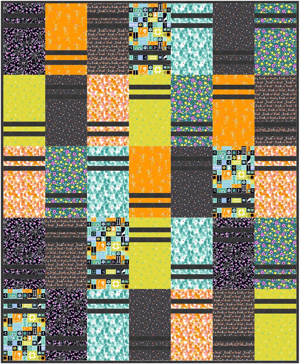 Precut Quilt Kit – Ready to Sew, Halloween Quilt Kit, Bright vibrant colors, Includes Printed Pattern (60" x 73")