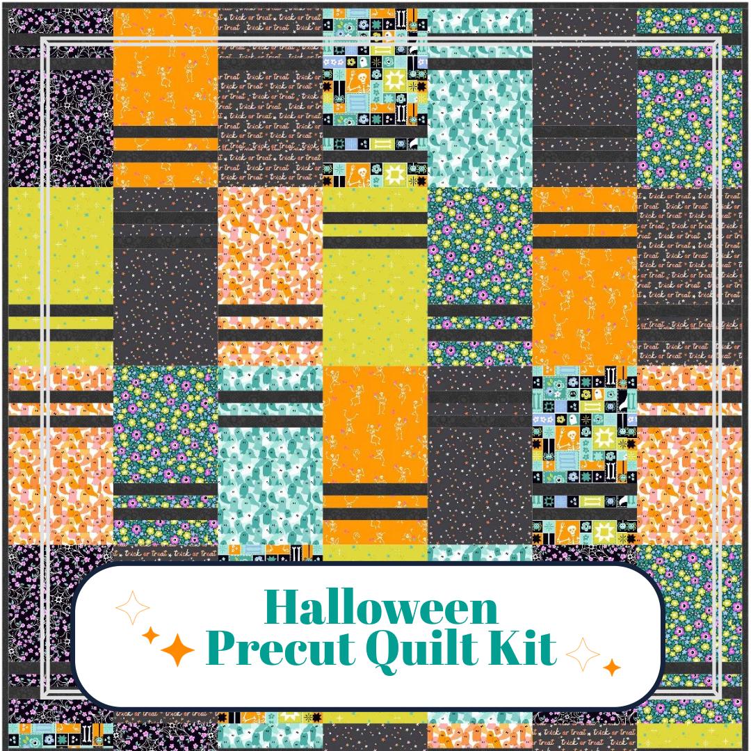 Precut Quilt Kit – Ready to Sew, Halloween Quilt Kit, Bright vibrant colors, Includes Printed Pattern (60" x 73")