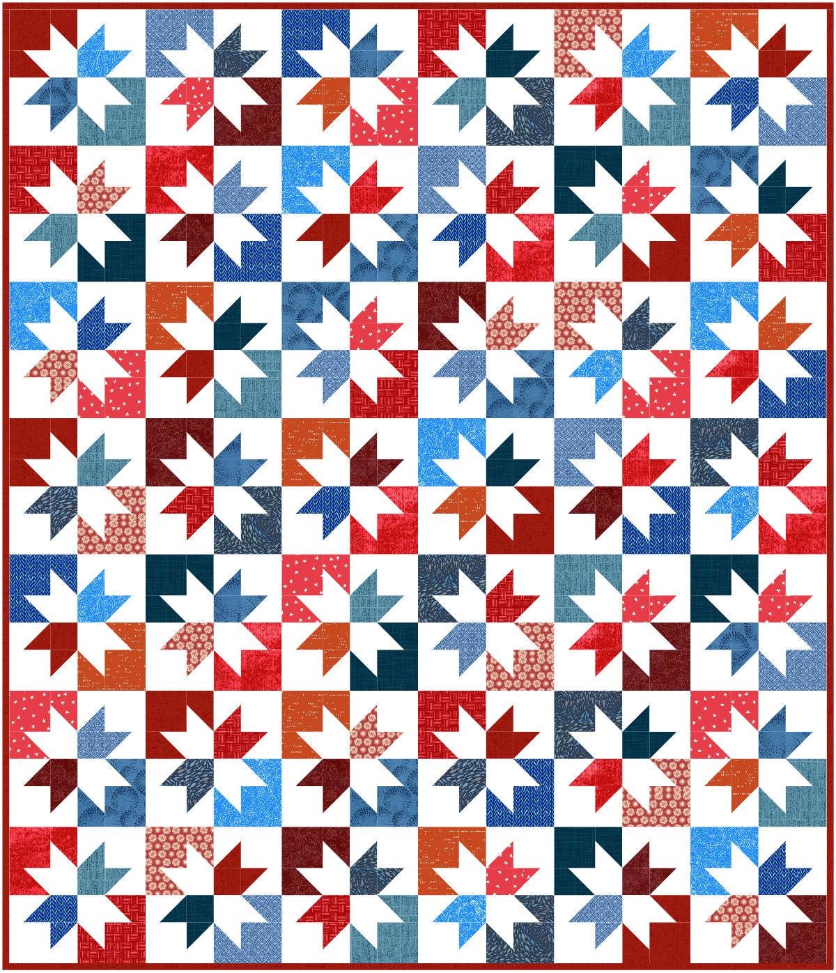 Precut Quilt Kit – Ready to Sew, Gleam Throw, Patriotic Forth of July, Includes pattern (60" x 70")
