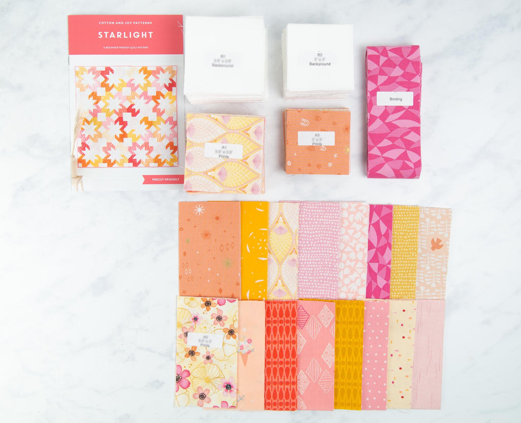 Precut Quilt Kit – Ready to Sew, Starlight Pattern in Peach, Yellow, Orange- Extra Long Throw (60" x 75")