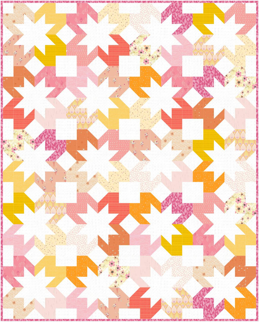 Precut Quilt Kit – Ready to Sew, Starlight Pattern in Peach, Yellow, Orange- Extra Long Throw (60" x 75")
