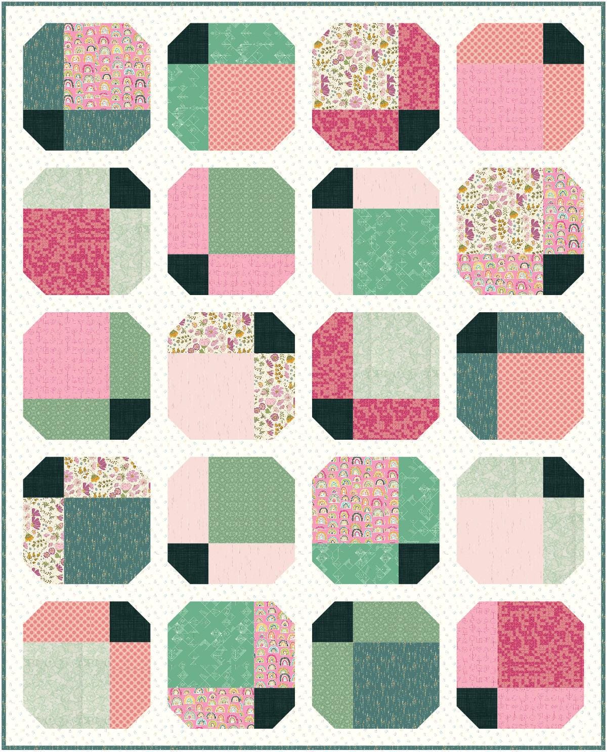 June Bugs Precut Quilt Kit – Ready to Sew, Pink and Green - Includes Pattern (66" x 82")