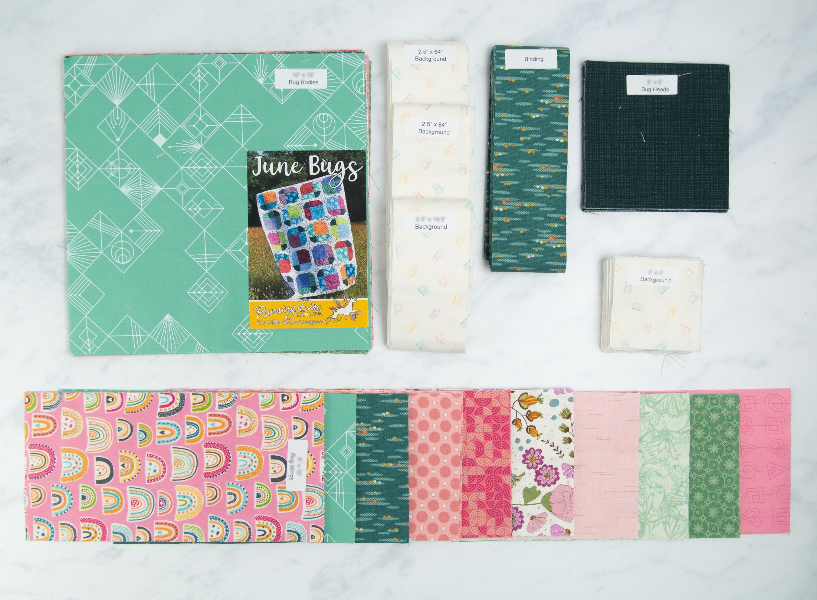 June Bugs Precut Quilt Kit – Ready to Sew, Pink and Green - Includes Pattern (66" x 82")