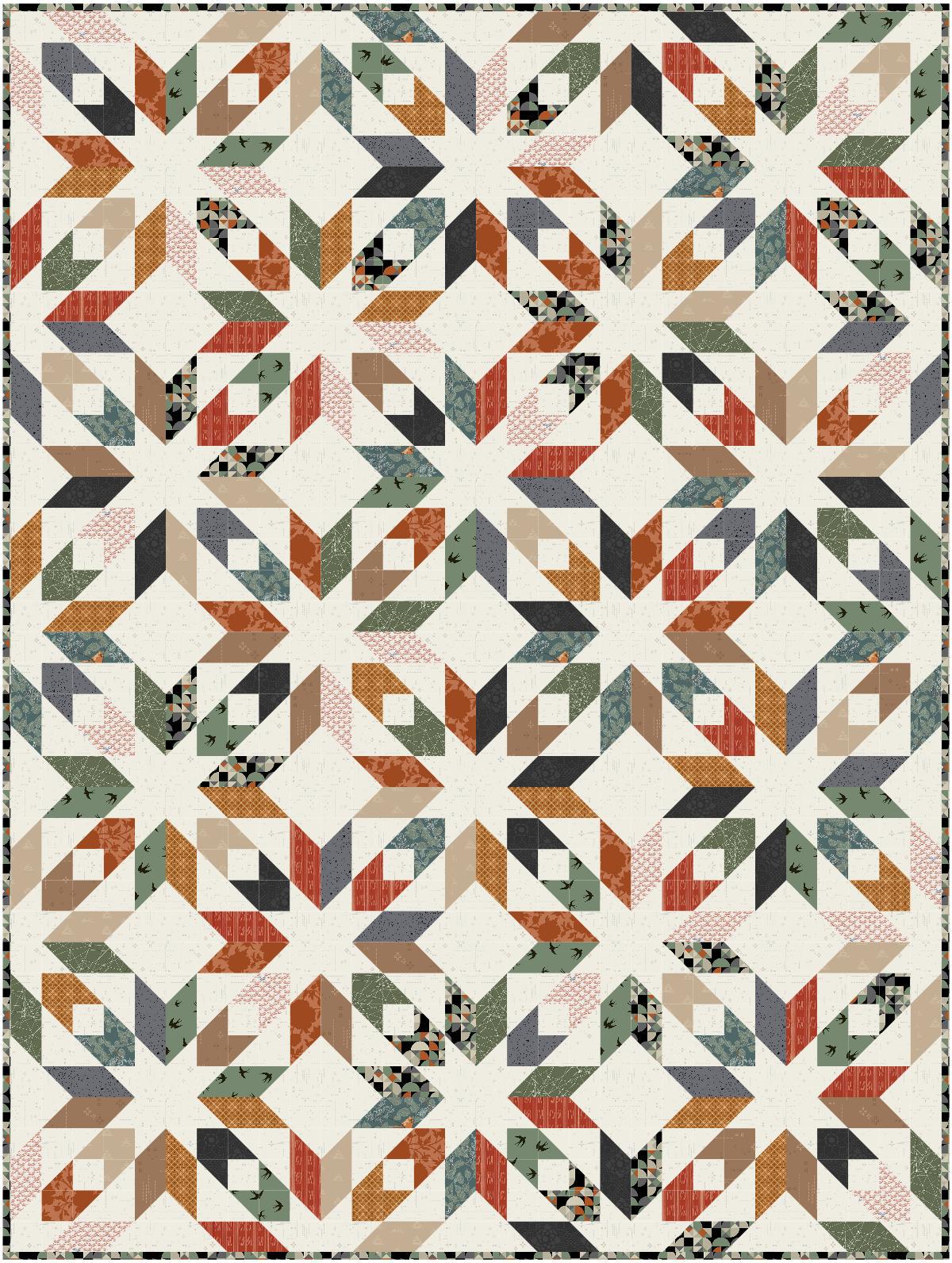 Precut Quilt Kit - Ready to Sew! - Same Sky Quilt - Muted Colors - Includes Pattern (60"x80") Masculine colors