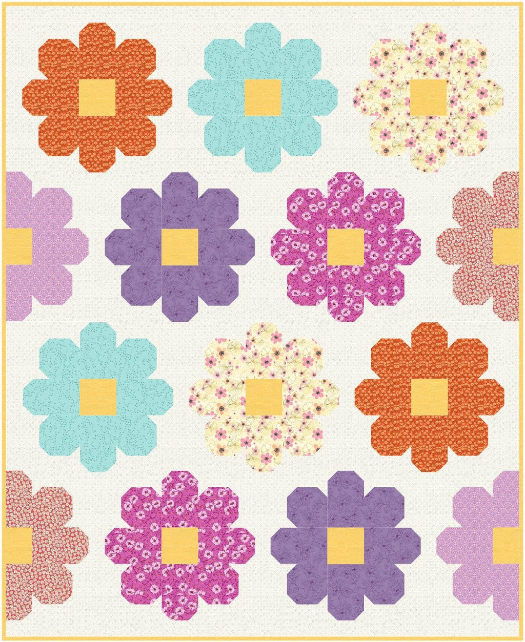 Precut Daisy Quilt Kit – Ready to Sew, Throw Size Quilt - Includes Pattern (63" x 78"), Bright colors, flowers