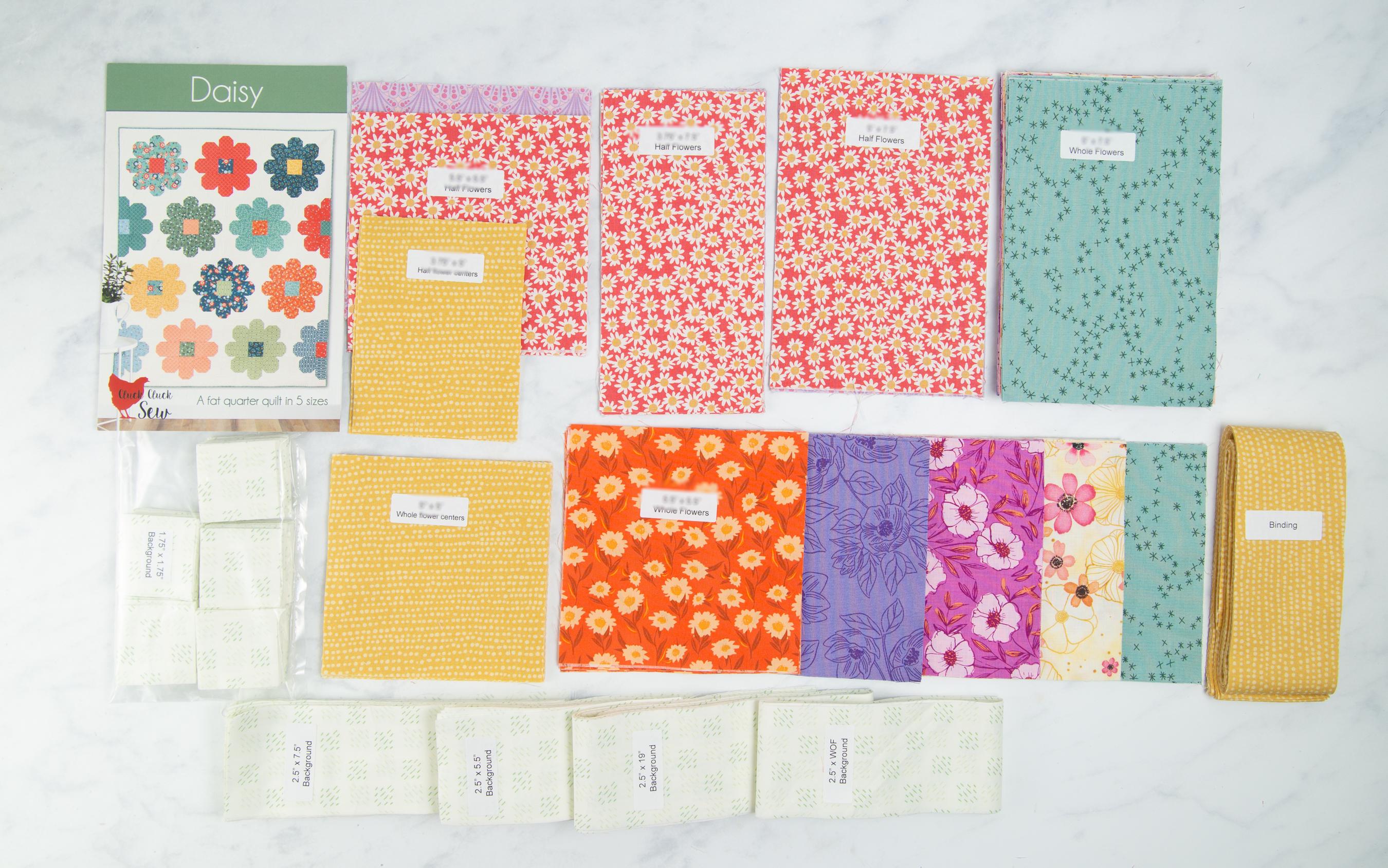 Precut Daisy Quilt Kit – Ready to Sew, Throw Size Quilt - Includes Pattern (63" x 78"), Bright colors, flowers