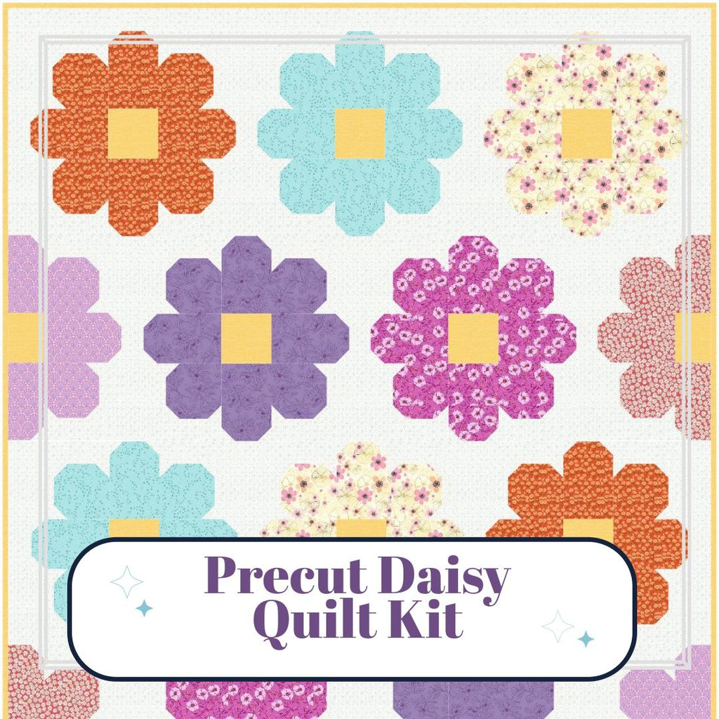 Precut Daisy Quilt Kit – Ready to Sew, Throw Size Quilt - Includes Pattern (63" x 78"), Bright colors, flowers