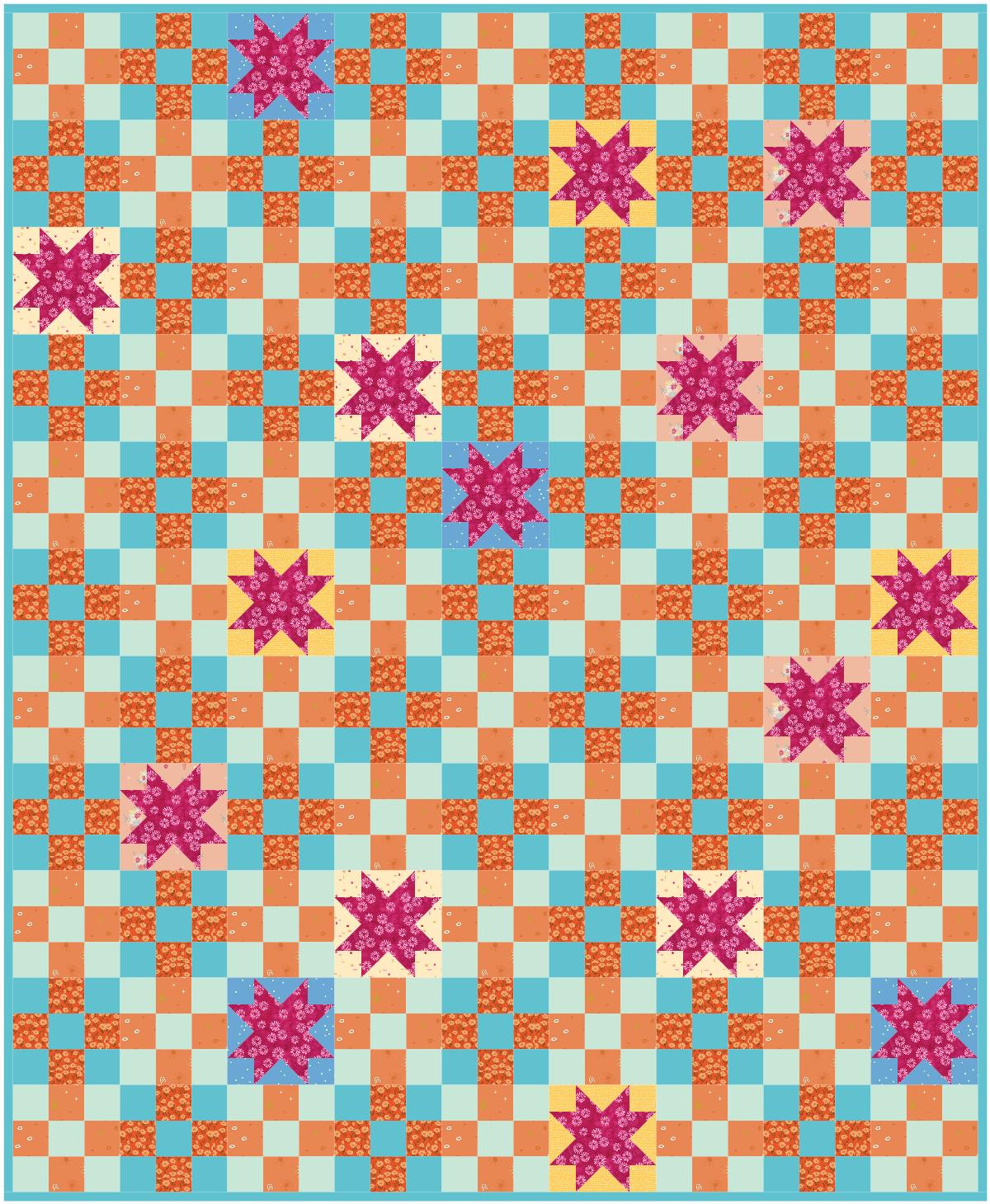 Precut Quilt Kit - Ready to Sew! | Campfire Glow Throw Size Quilt Kit  54" x 66", Beginner friendly, modern bright colors