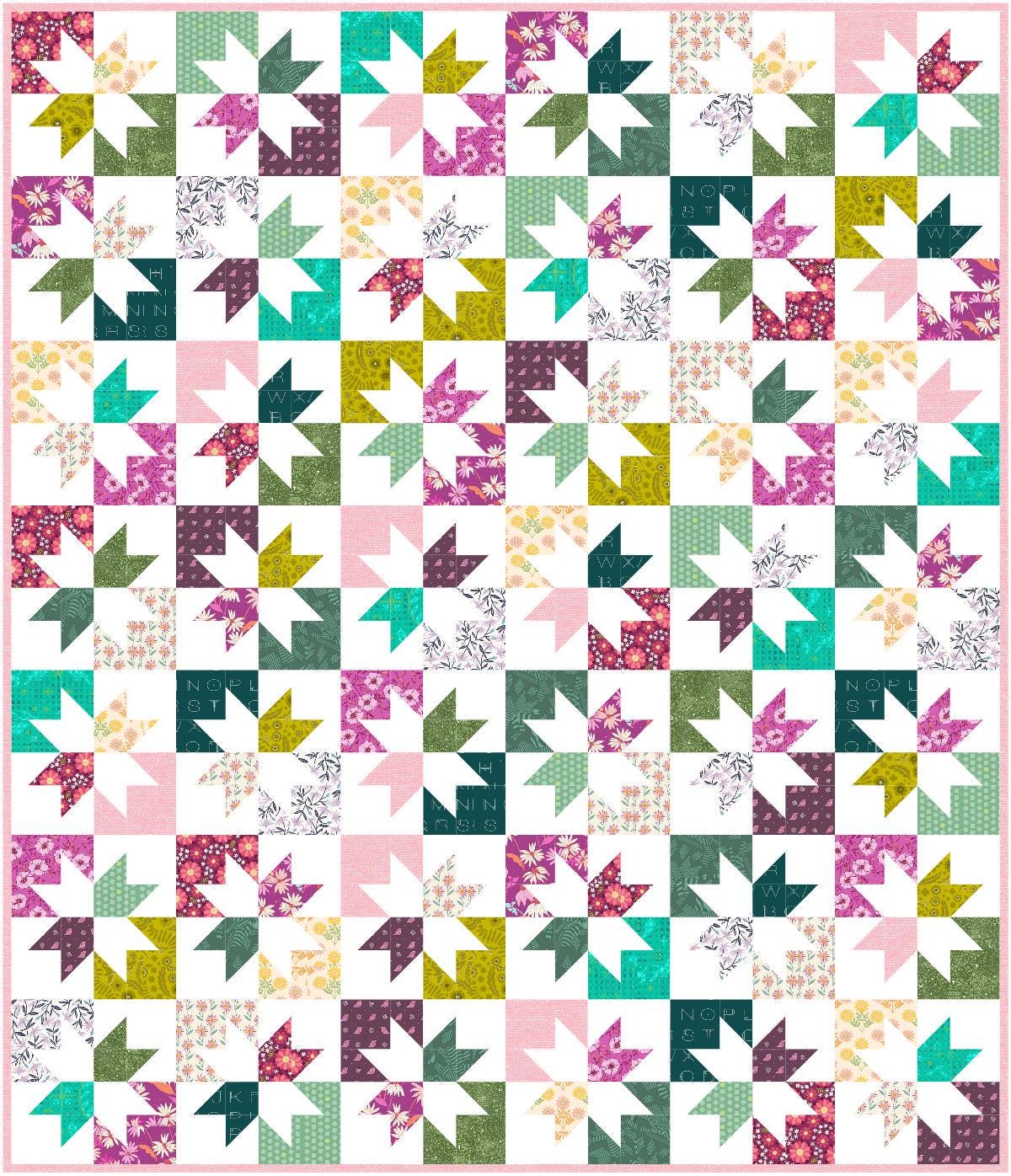 Precut Quilt Kit – Ready to Sew, Gleam in Pink and Green, Throw Size, Includes pattern (60" x 70")