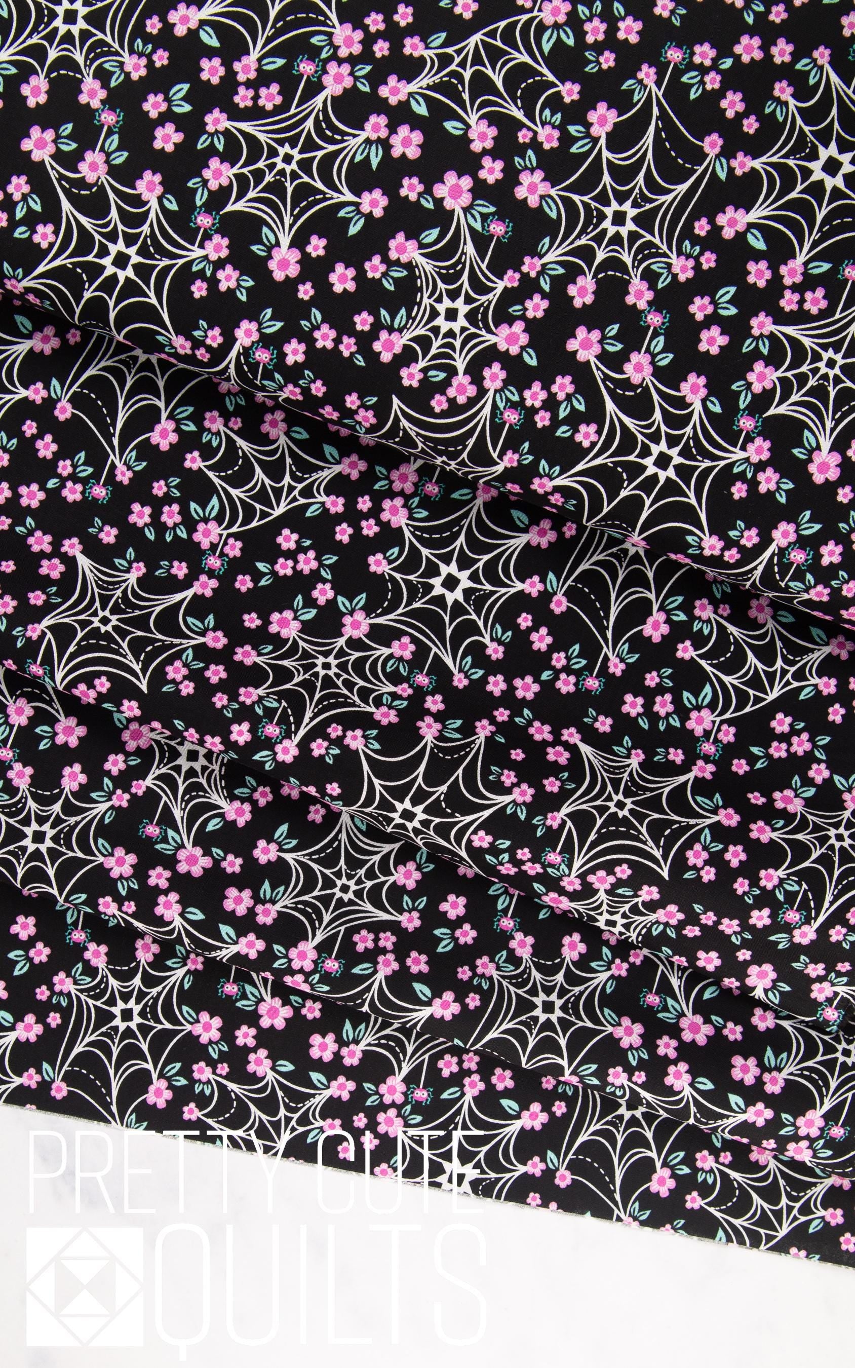 Ghostly Garden by KP Creates Web and Bloom Black, A-10198-K, Bright Floral Halloween Spiderwebs