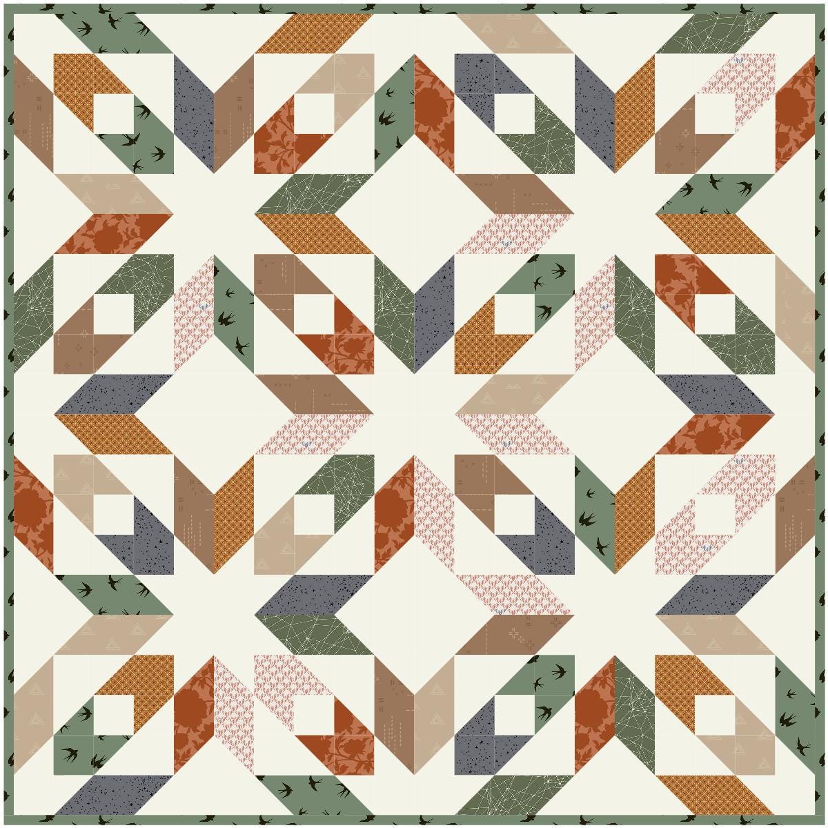 Precut Baby Quilt Kit - Ready to Sew! - Same Sky Baby Quilt - Includes Pattern (40" x40") Neutral colors - perfect for any nursery