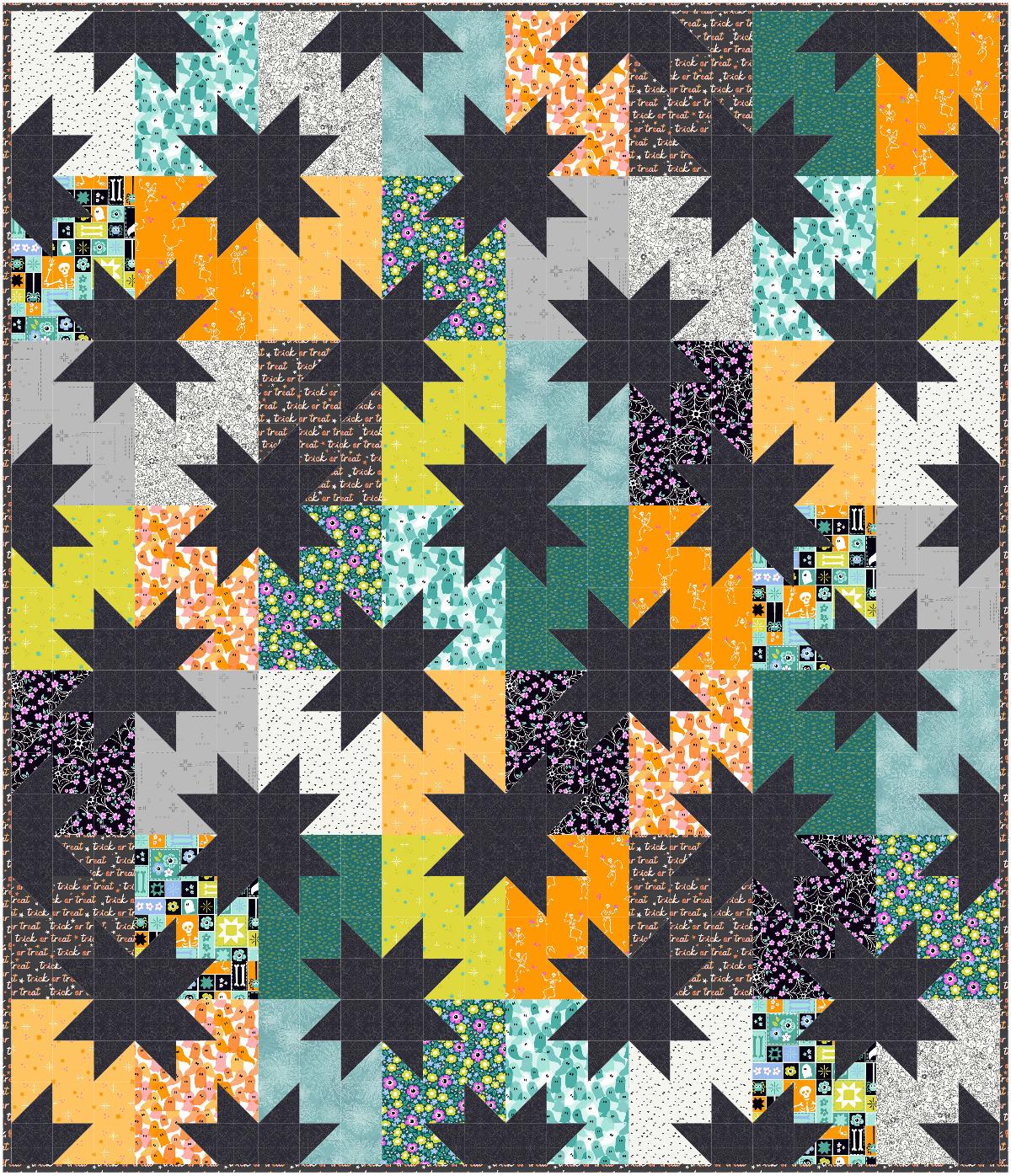 Precut Quilt Kit – Ready to Sew, Star Pop Halloween Quilt Kit, Includes Printed Pattern (60" x 70")