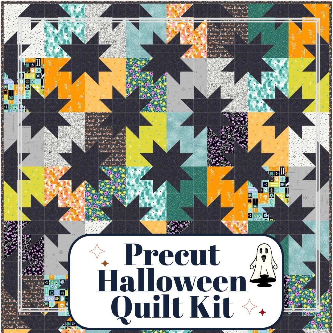Precut Quilt Kit – Ready to Sew, Star Pop Halloween Quilt Kit, Includes Printed Pattern (60" x 70")