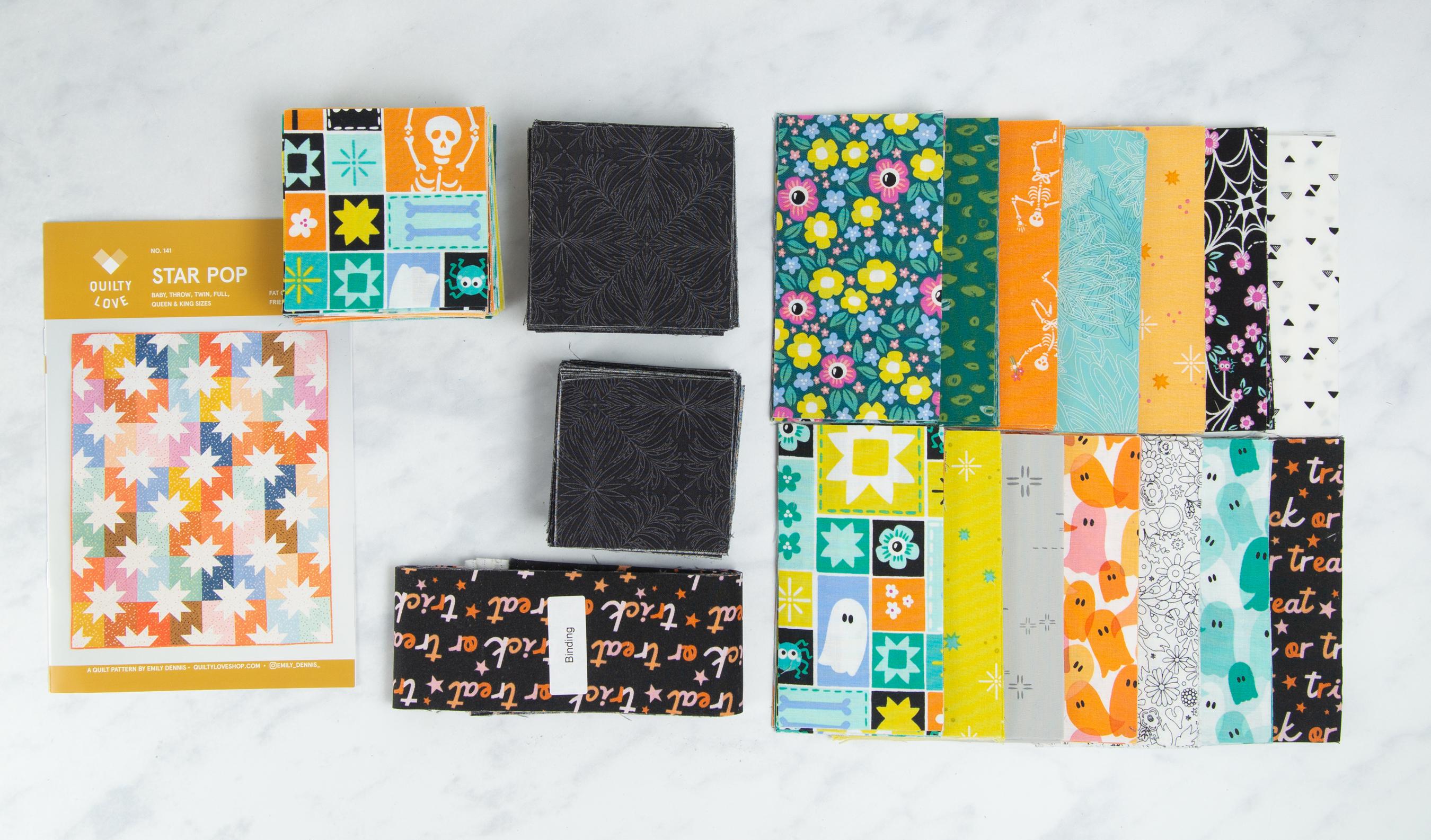 Precut Quilt Kit – Ready to Sew, Star Pop Halloween Quilt Kit, Includes Printed Pattern (60" x 70")