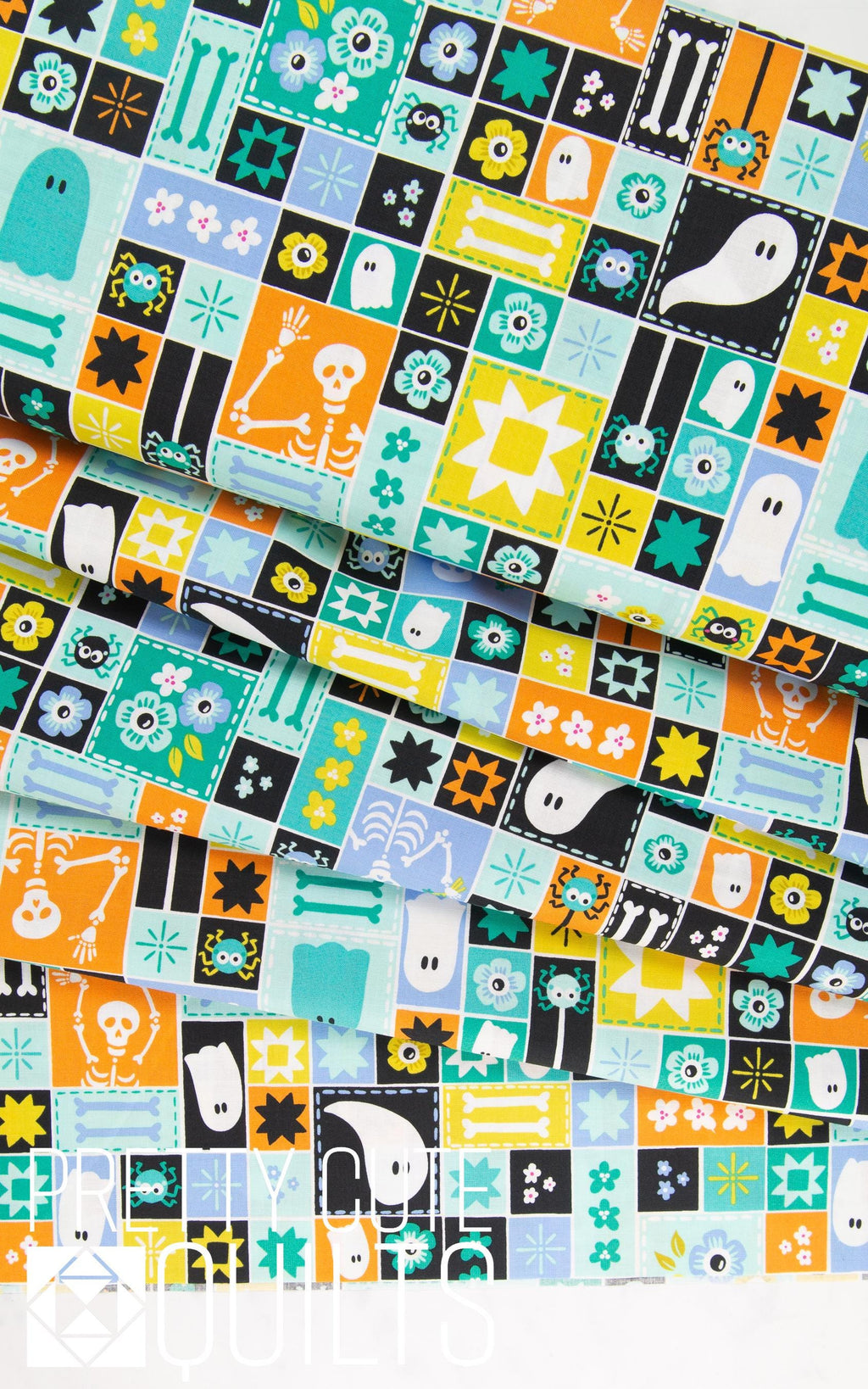 Ghostly Garden by KP Creates Sew Spooky Aqua, A-10195-T, Bright Halloween
